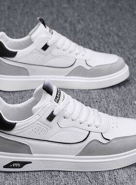 工作男鞋春季2024新款防水皮面青少年板鞋男百搭休闲运动潮鞋春季