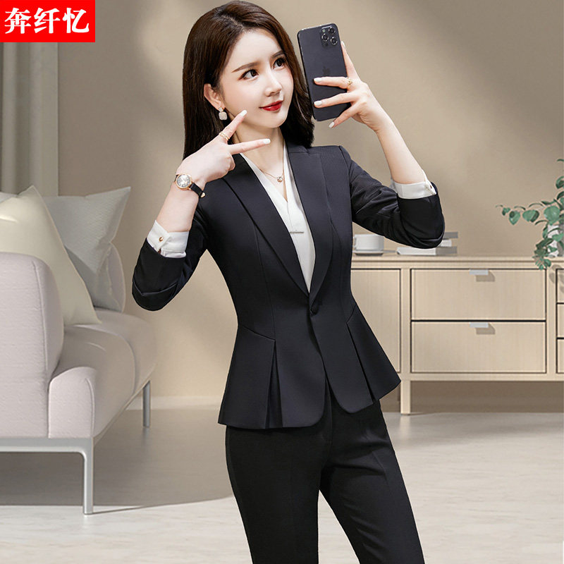 黑色西装套装女春秋气质女神范职业装面试正装工作服高端西服外套