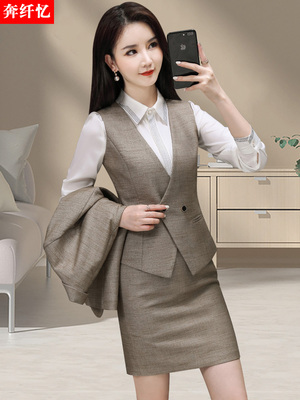 时尚西装女士马甲套装新款背心职场工作服坎肩女修身短款马夹工装
