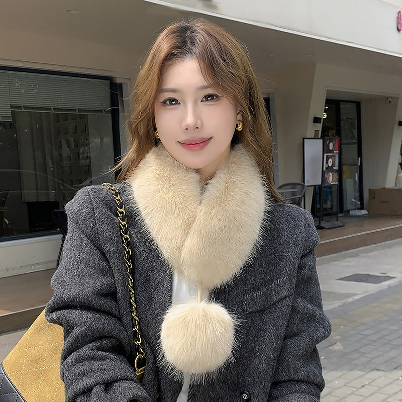 狐狸毛围巾女冬季韩版毛球保暖百搭双面仿毛皮草獭兔毛围脖毛领子
