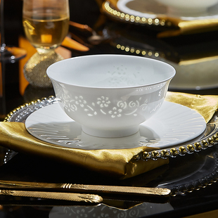 景德镇玉柏玲珑碗碟套装家用中式面碗单个青花高档陶瓷餐具