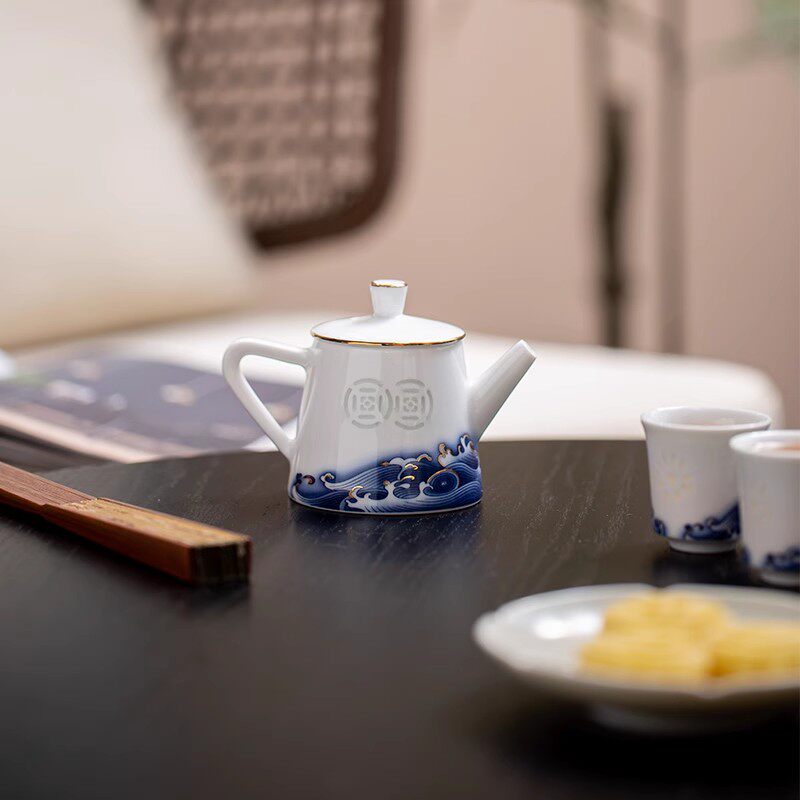 景德镇玲珑瓷玉柏青花瓷茶具