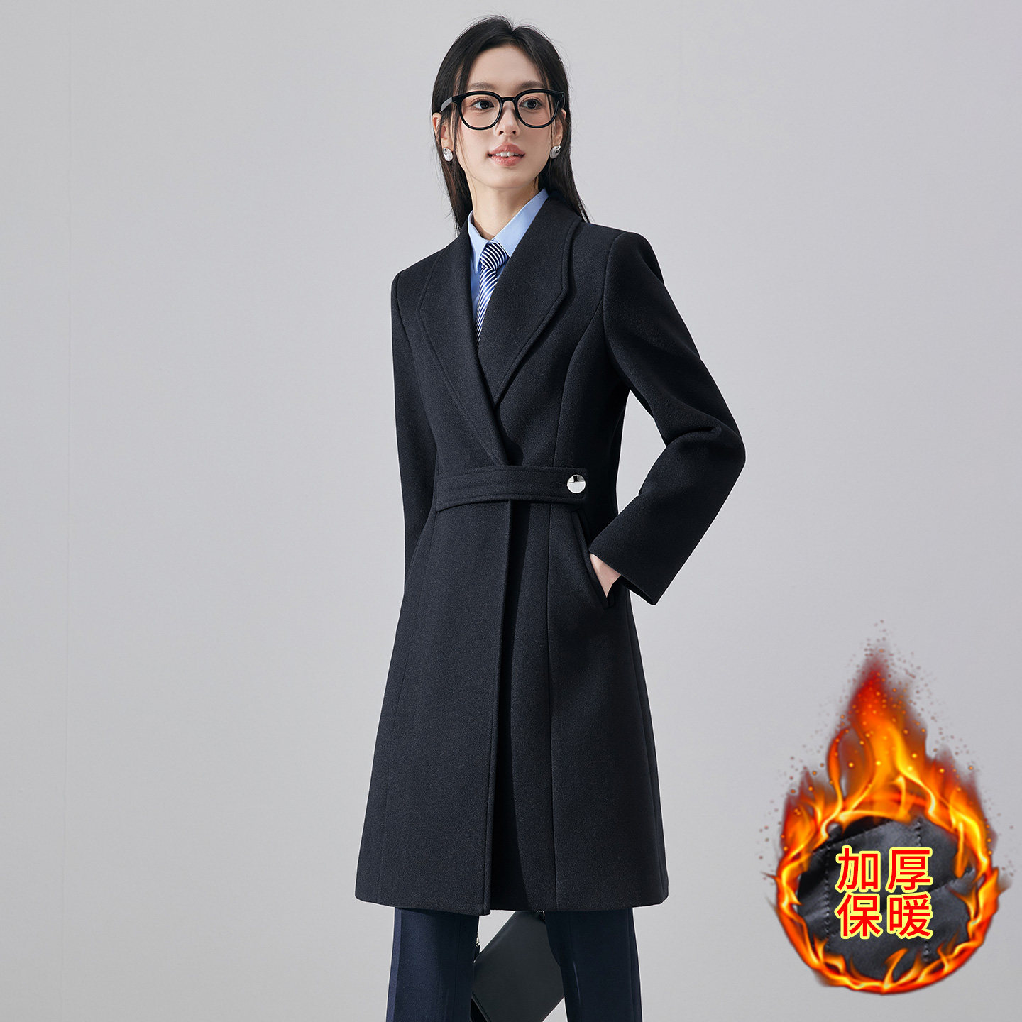 毛呢加厚外套女秋冬职业装高端中长款呢子大衣气质正装工作服套装