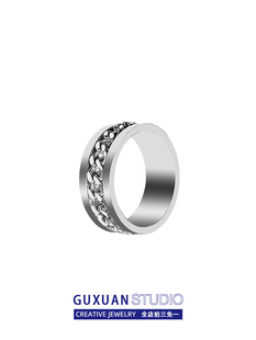 戒指男潮轻奢小众高级感男士单身戒冷淡风时尚个性食指指环可转圈