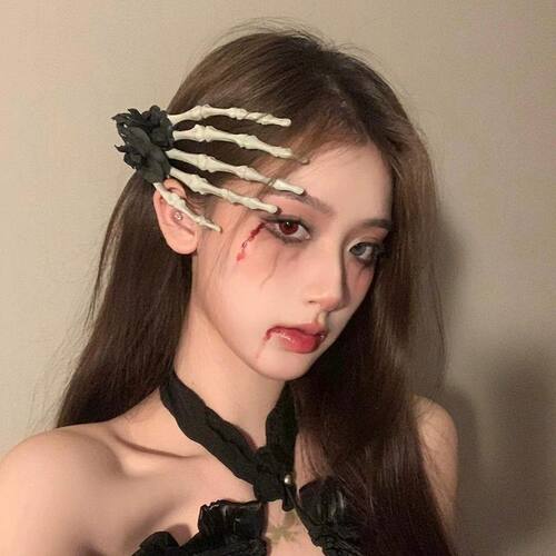万圣节cos女成人服装发夹暗黑风骷髅手头饰装扮抓夹发饰小众配饰