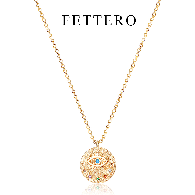 FETTERO原创彩色松石圆牌项链女