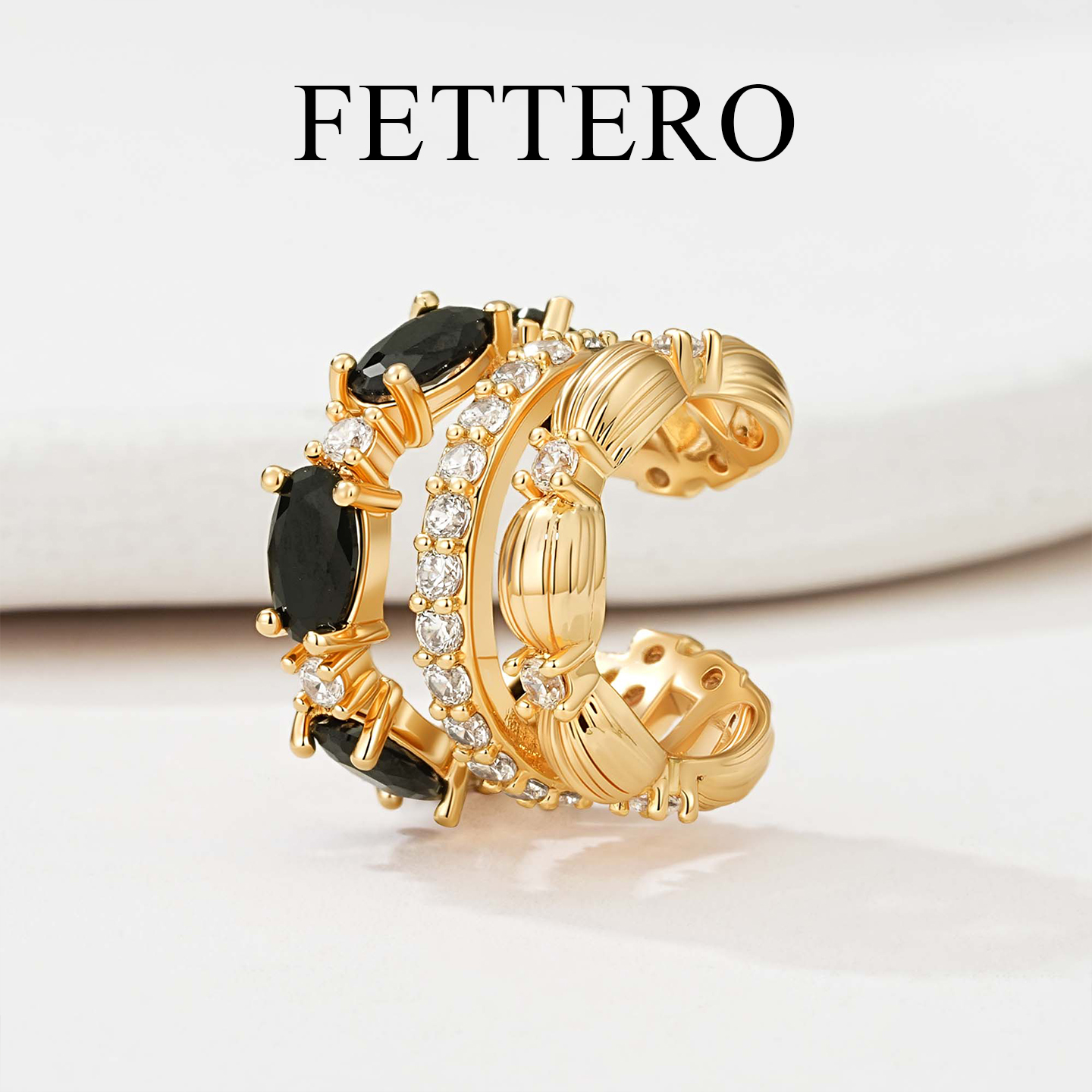 FETTERO金色黑锆拉丝珠耳夹女重工无耳洞耳环高级感时尚轻奢耳饰