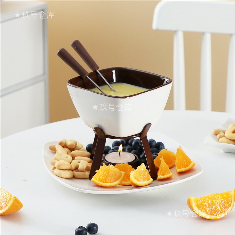 网红巧克力火锅炉芝士奶酪融化冰淇淋火锅套装自热陶瓷火锅加热炉