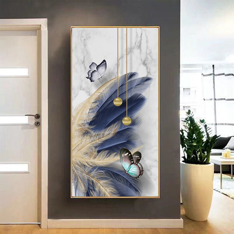 现代轻奢高级玄关装饰画竖版2021新b款入户正对门走廊尽头壁画挂