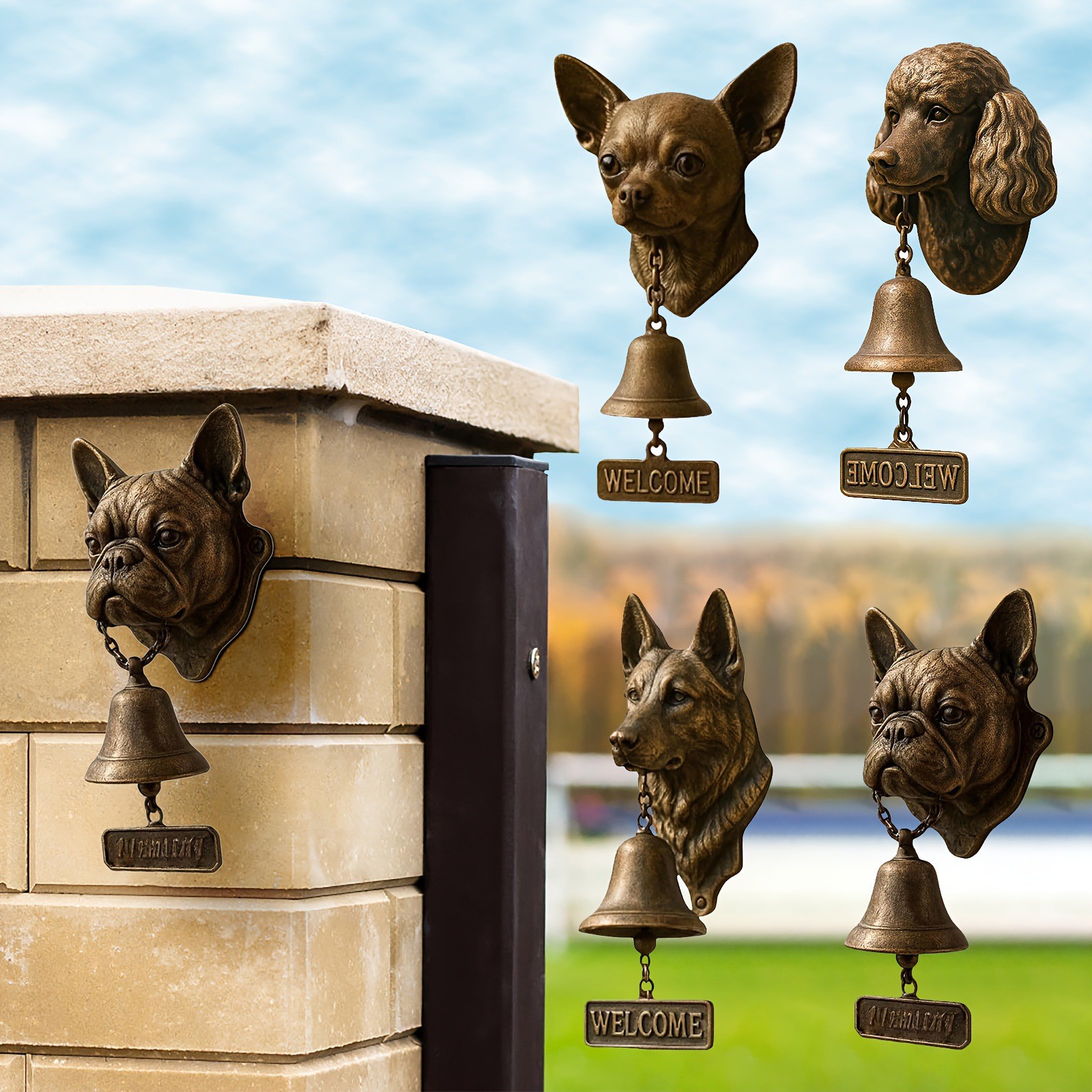 跨境Witch bell女巫门铃动物狗狗欢迎WELCOME门铃挂件复古摆件