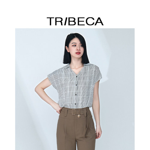 TRIBECA翠贝卡百搭短袖条纹衬衫