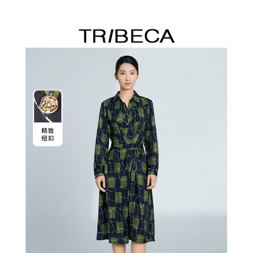 翠贝卡通勤长袖连衣裙