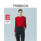 TRIBECA翠贝卡2025秋新款 女 正肩显瘦职场飘带领衬衫 商场同款 法式
