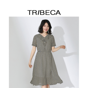 TRIBECA翠贝卡夏商场同款女修身A字中长款雪纺连衣裙