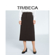 翠贝卡2025秋新款 商场同款 纯色气质通勤直筒高腰后开叉设计半身裙