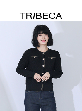 TRIBECA翠贝卡商场同款百搭圆领小香风长袖针织开衫