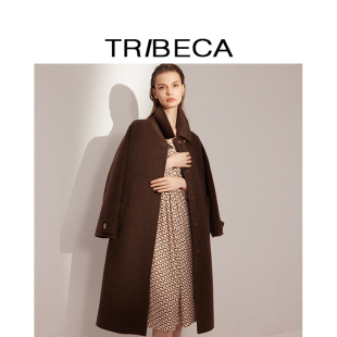 翠贝卡2024秋新款 TRIBECA 复古绵羊毛女双面呢呢大衣毛呢外套