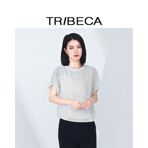 TRIBECA翠贝卡宽松短袖雪纺衬衫