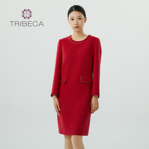 TRIBECA翠贝卡商场同款秋季女士纯色通勤小香风休闲连衣裙