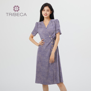 TRIBECA翠贝卡夏季商场同款法式波点设计感V领连衣裙