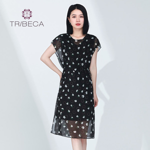 TRIBECA翠贝卡夏季商场同款女士收腰雪纺显瘦连衣裙