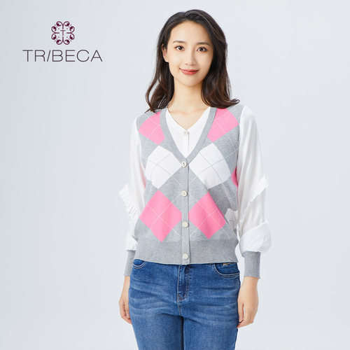 翠贝卡V领套头长袖假两件上衣