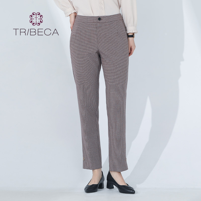 通勤简约，时尚千鸟格，直筒裤