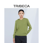TRIBECA 毛衣 绿色休闲女套头连帽针织衫 翠贝卡2024秋新款 商场同款