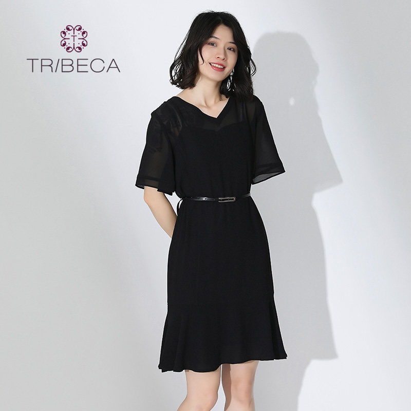 TRIBECA翠贝卡夏季商场同款女收腰显瘦五分袖连衣裙