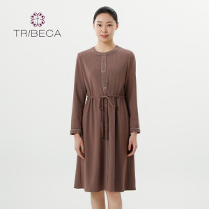 TRIBECA翠贝卡商场同款秋季女士收腰圆领中长连衣裙