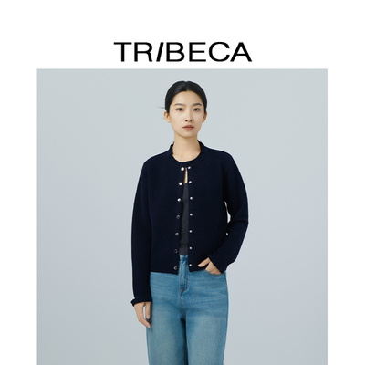 翠贝卡木耳领长袖针织开衫