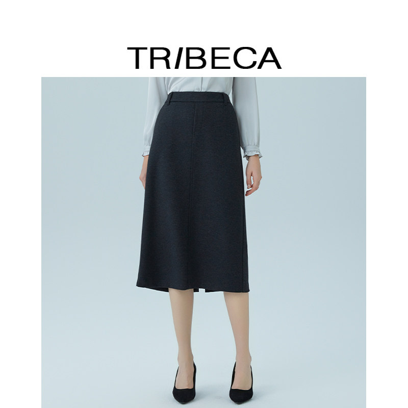 TRIBECA翠贝卡2025秋新款商场同款职业休闲女直筒a字开叉半身裙
