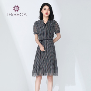 TRIBECA翠贝卡商场同款女士印花收腰雪纺A字裙中长裙夏季女连衣裙