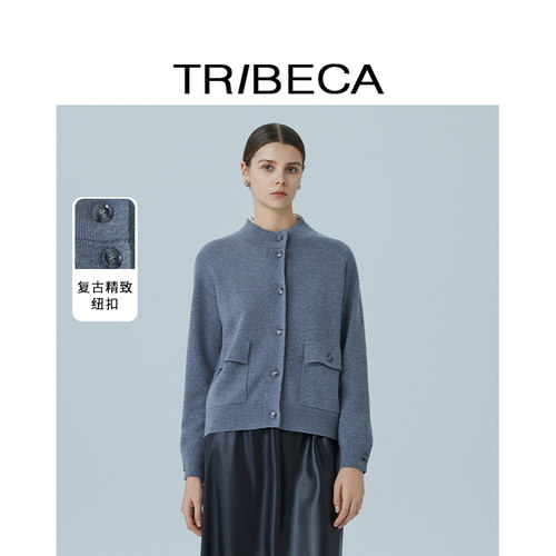 翠贝卡立领绵羊毛针织外套女