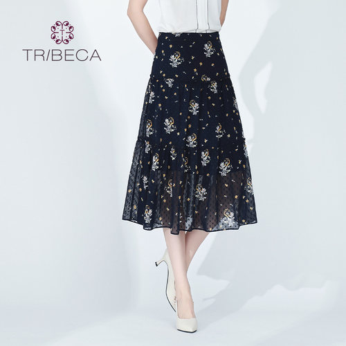 TRIBECA翠贝卡中长款印花半身裙