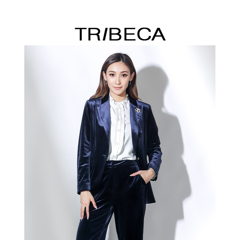 TRIBECA翠贝卡商场同款春秋休闲一粒扣金丝绒小西装