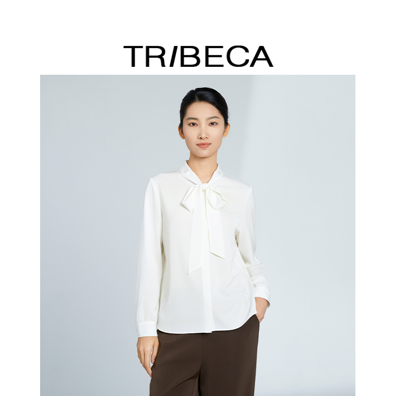 翠贝卡飘带女长袖衬衫