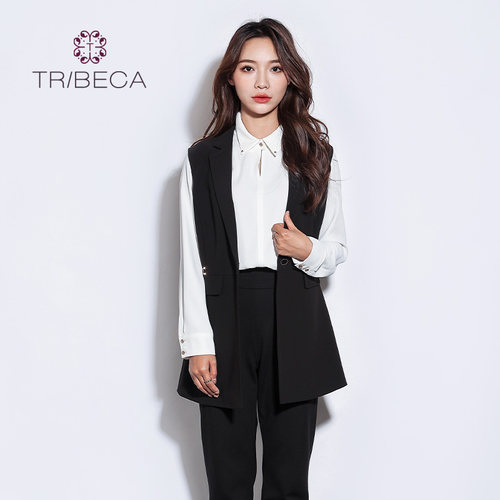 TRIBECA翠贝卡西装领中长马甲