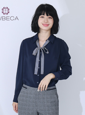 TRIBECA翠贝卡T1539C01C588秋季商场同款女纯色百搭飘带长袖衬衫