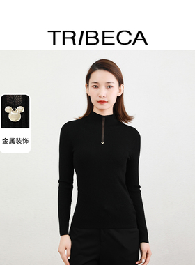 TRIBECA翠贝卡商场同款秋冬女士修身打底衫针织衫半高领套头毛衣