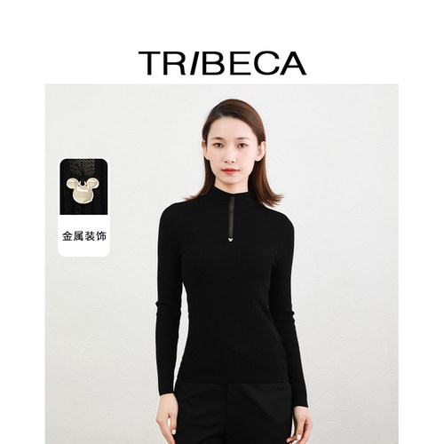 翠贝卡纯色半高领针织打底衫