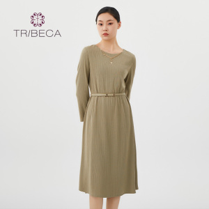 TRIBECA翠贝卡秋新款商场同款女长袖收腰休闲连衣裙