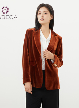 TRIBECA翠贝卡商场同款秋新款安格拉红复古小西服金丝绒外套