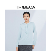 设计感衬衫 TRIBECA 浅绿法式 飘带领长袖 翠贝卡2024秋新款 商场同款