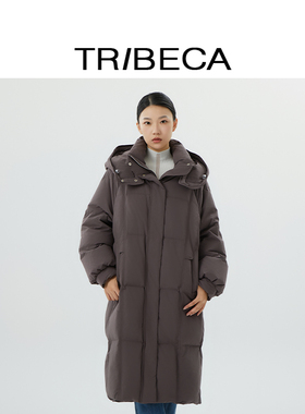 TRIBECA翠贝卡纯色长袖冬季新款商场同款长款保暖连帽羽绒服