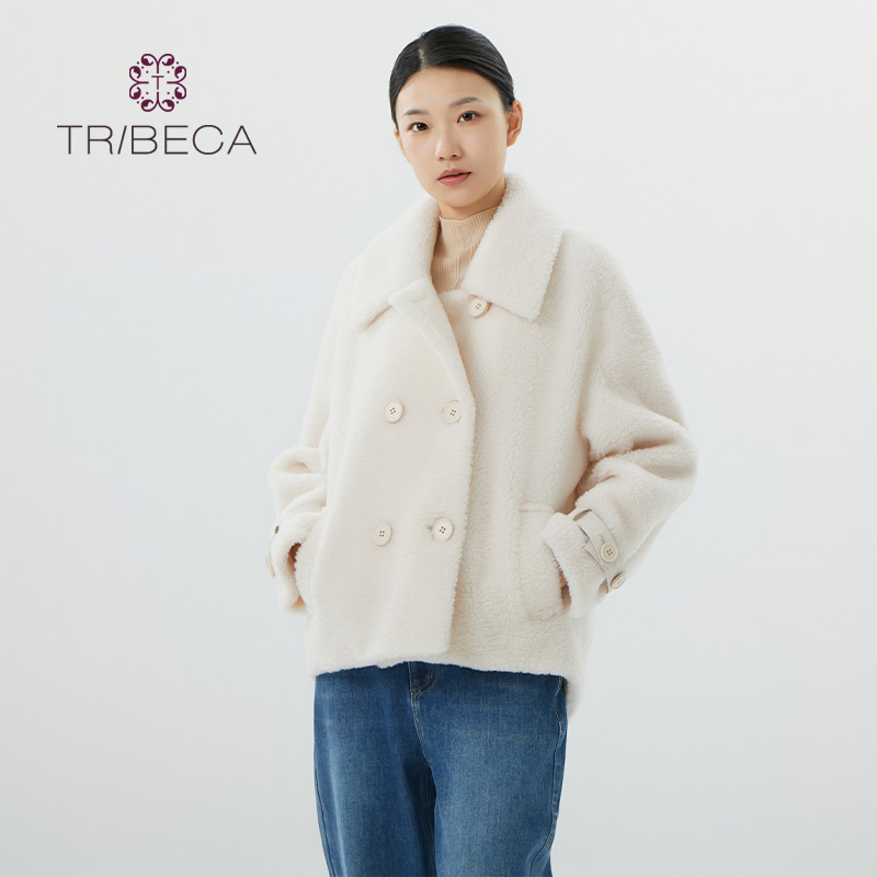 翠贝卡休闲短款绵羊毛颗粒绒大衣