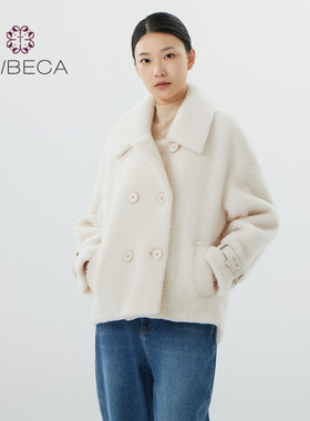 TRIBECA翠贝卡商场同款长袖冬季新款纯色短款颗粒绒大衣