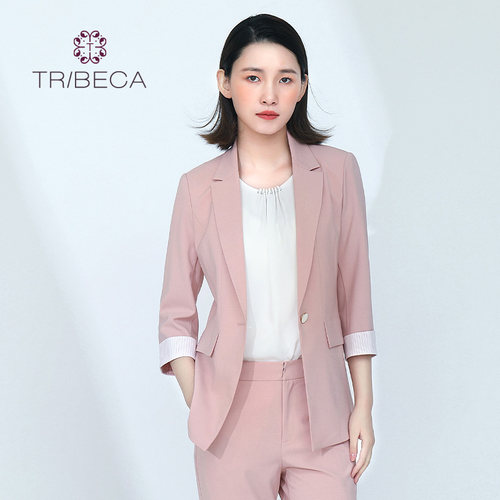 翠贝卡纯色春季通勤七分袖小西服