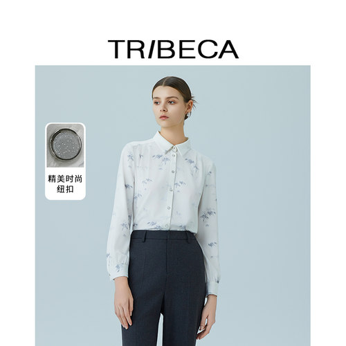 翠贝卡长袖翻领衬衫上衣女