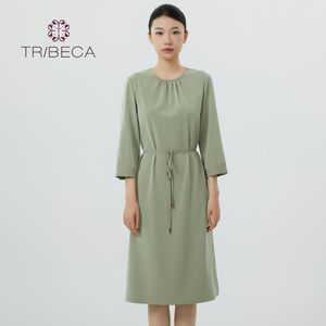 TRIBECA翠贝卡2024春秋新款商场同款法式收腰圆领七分袖连衣裙